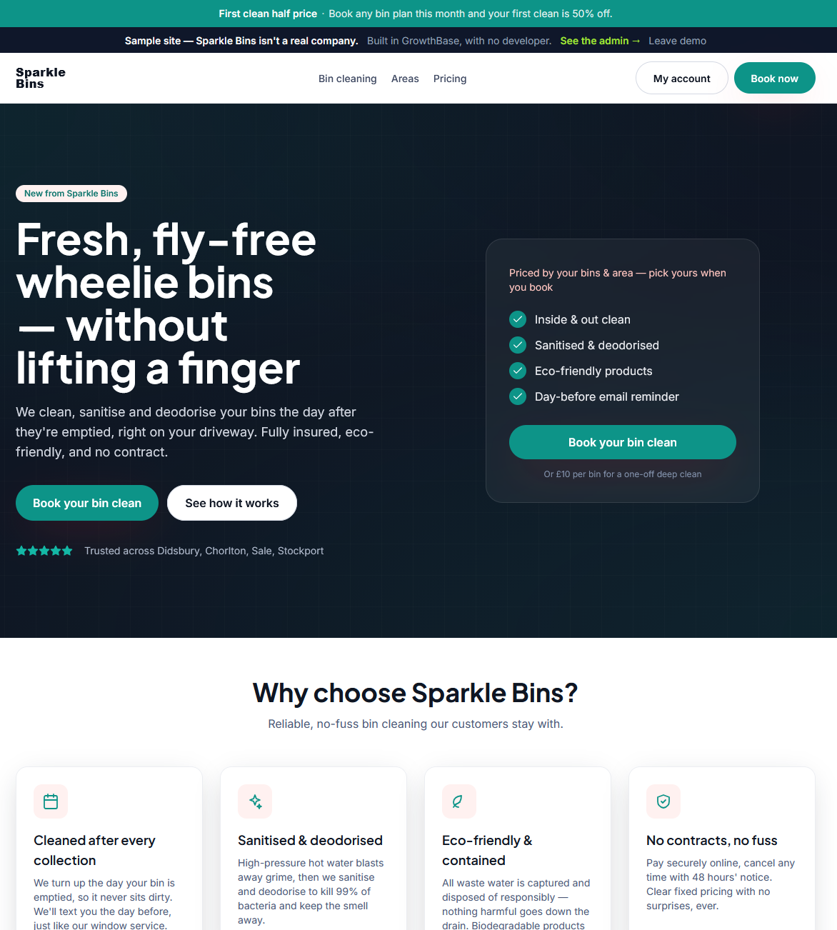 A customer site built on GrowthBase